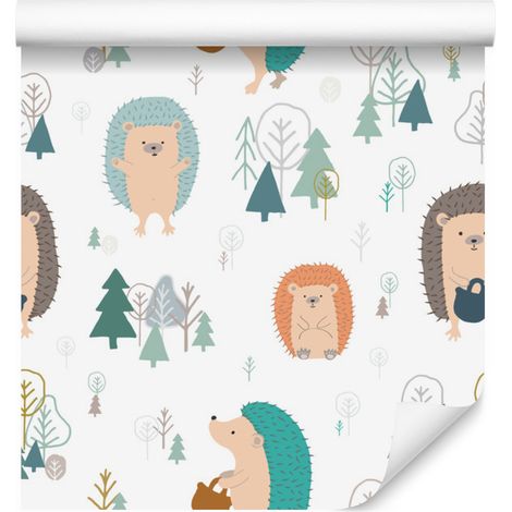 Papel pintado de erizos en el bosque para salón y dormitorio, 50x1000 cm. (1/5)