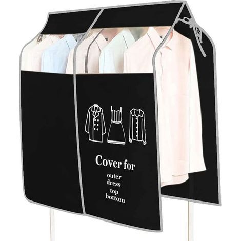 Housse de Vêtement, 90 x 110 cm Housse de Anti-Poussière Protection Portant Universelle Garment Covers pour Tringle à Vêtements Robe Chemise Costumes Manteaux (Noir) (1/5)