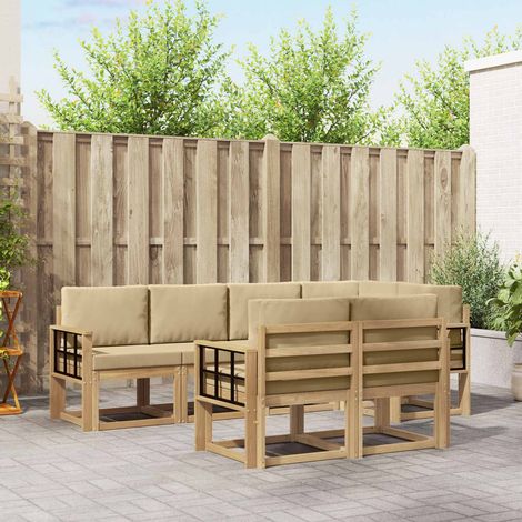vidaXL Set di divani da esterno 7 pz 7-Posti Bianco e Beige Poliestere (1/5)