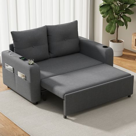 Divano letto convertibile 3 in 1 a 2 posti con portabicchieri, porte USB e Type-C, 131x81x94 cm, grigio (1/5)