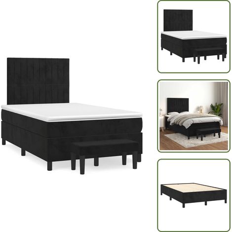 Sommier à lattes de lit avec matelas noir 120x190 cm velours - Lit Double - Lit Avec Rangement - Lit Capitonné - Lit Design - Lit Moderne (1/5)