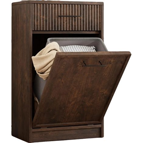 Müllschrank, Kipp-Design, zusätzlicher Stauraum-Schublade, Walnuss (1/2)