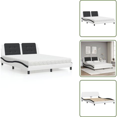 Cuscino testiera - vidaXL Letto con Materasso Zadar Bianco e Nero 160x200cm Similpelle - Similpelle