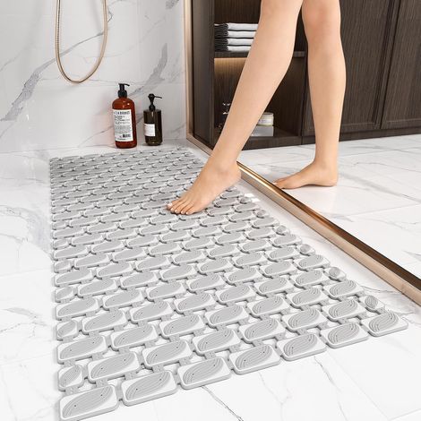 Grand tapis de douche antidérapant et anti-moisissure 40x70cm - Rectangulaire - Gris (1/5)