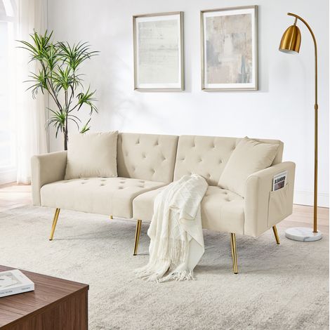 Zweisitzer Sofa mit verstellbarer Rückenlehne Samt Beige OKMYHOME (1/5)