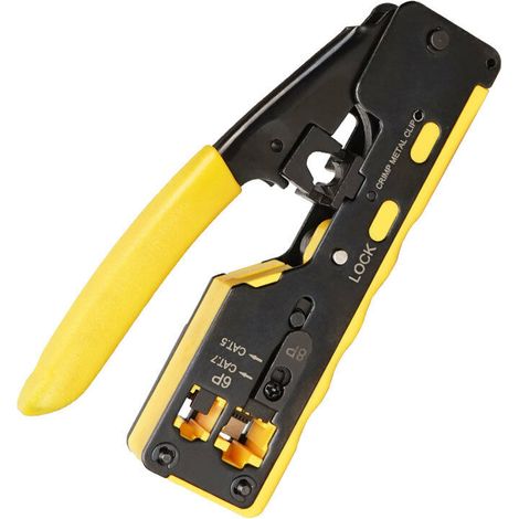 GJ669BK RJ45 Pince à Sertir Outil de Sertissage Outil de Réparation pour Prise Réseau CAT7 RJ45,Jaune (1/4)