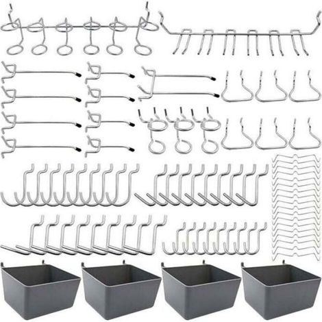 Porte-outils 80 pièces pour panneau perforé avec crochets et bacs (1/5)