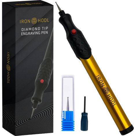 Stylo de gravure avec pointe diamant pour métal, céramique, verre - Fonctionne avec 2 piles AAA - Stylo de gravure électrique pour bijoux DIY et cadenas - Or (1/5)