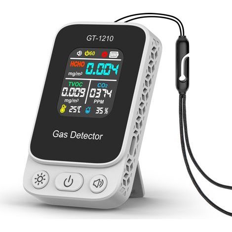 Detector de calidad del aire, detector de dióxido de carbono, detector de formaldehído, detector de temperatura y humedad, pantalla a color 5 en 1 ALOVEZ (1/3)