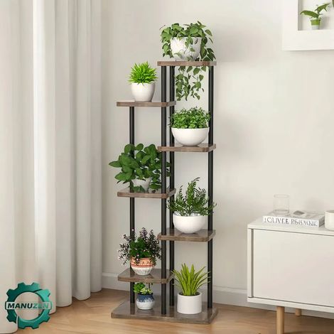 Manuzen Étagère Pour Plantes 7 Niveaux En Bois Et Métal Présentoir Intérieur
