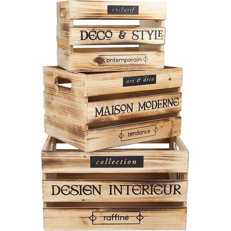 Lot de 3 caisses en bois "Loft & Wood" - Marron - L 38 x P 30 x H 22 cm - Livraison gratuite
