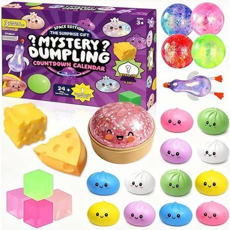 Calendrier de l'Avent 2026 avec 24 peluches squishies kawaii, un calendrier de compte à rebours de 24 jours pour Noël, idéal pour remplir les chaussettes et offrir en cadeau.