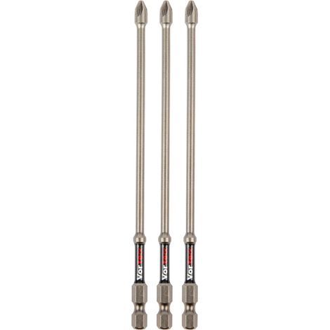 Embouts de Vissage à Impact PZ2, 150 mm, Pozidriv pour Visseuse à Chocs, Queue 1/4 pouce Hex Quick Lock, Pointe Magnétique, Zone de Torsion, Longue Portée, Lot de 3 T4470 PZ2L15D3 (1/5)