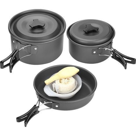 Ensemble de casseroles, batterie de cuisine de camping en alliage d'aluminium oxydé de qualité facile à nettoyer sans revêtement toxique pour pique-nique (1/5)