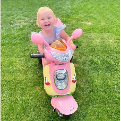 Moto elettrica per bambini a 3 ruote 6V con bauletto, 108 x 51 x 75 cm, rosa e gialla DESVIAE (1/5)