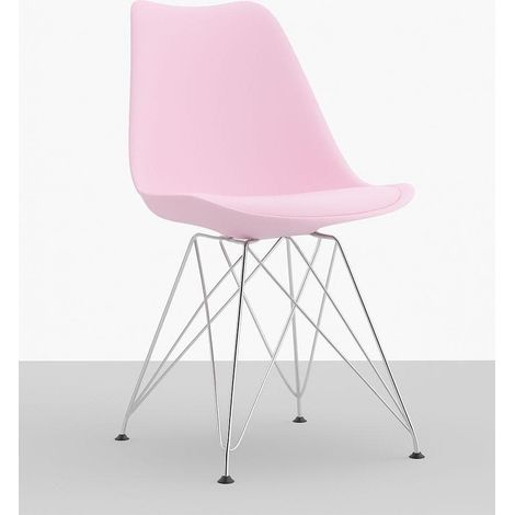 ORION91 Silla VEGA Estructura Cromada Asiento Acolchado Piel Sintética Color Rosa – 48 x 41 x 82 cm Comedor Oficina Salón Teletrabajo Cocina - SpazioLuzio - Unidad (1/4)