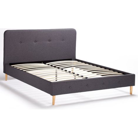Lit double en tissu et en bois avec sommier à lattes 160x190 Friborg King - Gris foncé