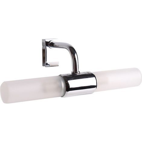 Wandleuchte für Badezimmerspiegel in Chromoptik – 2 x 40-W-G9-Halogenlampen – Geeignet für Spiegel bis 6 mm Stärke – Abmessungen: 220 x 88 x 74 mm – Cristalrecord