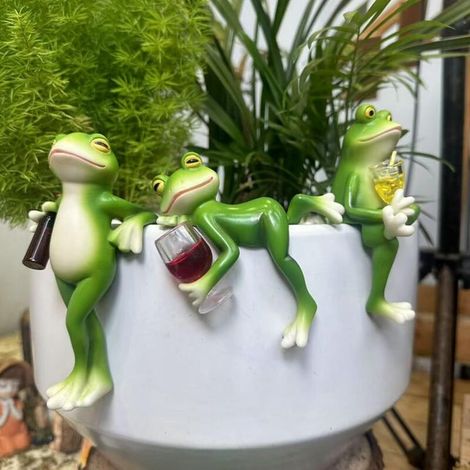 Lot de 3 Figurines Grenouille Ivre pour Pots de Fleurs – Décoration de Jardin en Résine pour Extérieur, Ornement Pelouse et Terrasse (1/5)