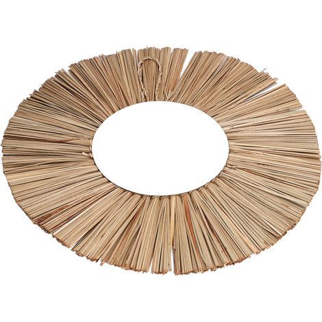 Miroir suspendu en paille tressée, décoration rétro nordique, miroir de coiffeuse rond tissé à la main, pompons naturels (1/5)