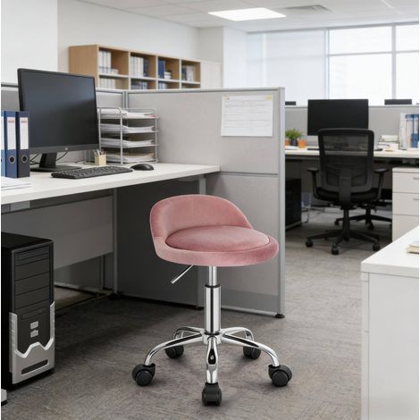 Höhenverstellbarer drehbarer Bürostuhl aus rosa Samt HAVRYA (1/5)