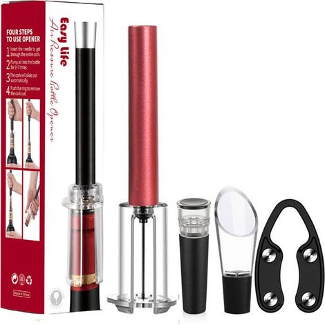 Lot de 4 ouvre-bouteilles pneumatiques en aluminium, rouge (1/5)