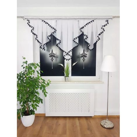 Ensemble décoratif, rideau prêt à poser avec pompons et strass (1/5)