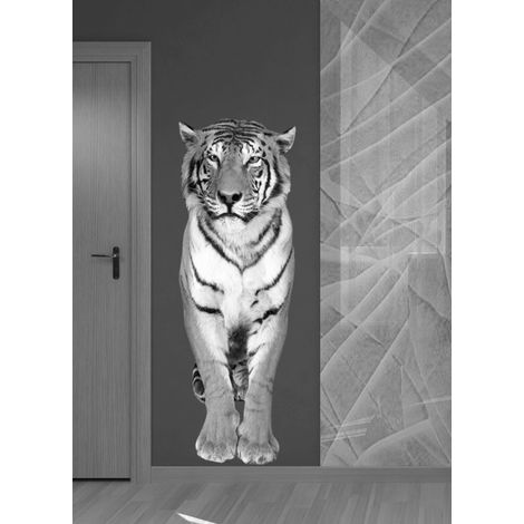 Sticker mural déco photo tigre noir et blanc, 40x170cm, magnifique pour votre intérieur. (1/2)