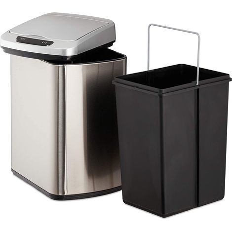 Pattumiera da cucina coperchio automatico con chiusura contenitore 12 litri argento 130002336