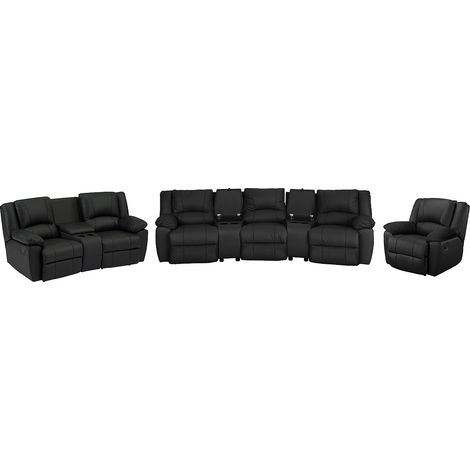 Canapé 3 places 2 places et fauteuil relax en cuir de vachette noir AROMA (1/5)