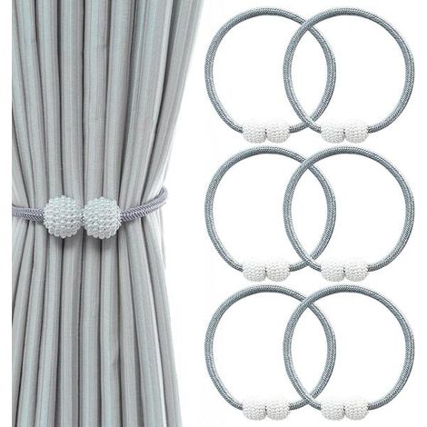 6er-Pack magnetische Raffhalter, Gardinenclips mit Kordel, Gardinenbefestigungen für Zuhause und Büro, dekorative geflochtene Kordelbefestigungen, grau