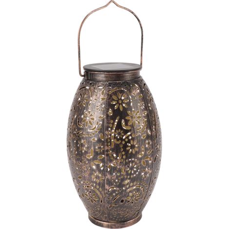 Lanterne Solaire Suspendue - Métal Fer & ABS - Motif Chrysanthème Creusé - Étanche IP44 - Design Vintage Élégant pour Jardin Terrasse (1/5)
