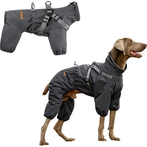 Imperméables pour Chiens avec Harnais pour Chiens de Petite et Moyenne Taille, Veste de Pluie pour Chien Réglable, Manteau Pluie Chien Réfléchissant, 4 Jambes, Gris, XL (1/5)