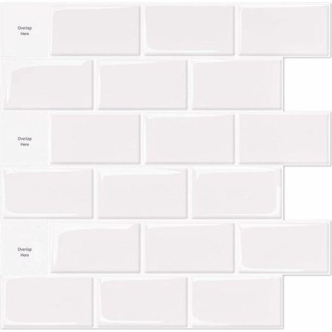 Lot de 10 stickers muraux blancs imitation métro, carreaux adhésifs pour cuisine et salle de bain, papier vinyle 3D effet brique, 30x30cm (1/5)