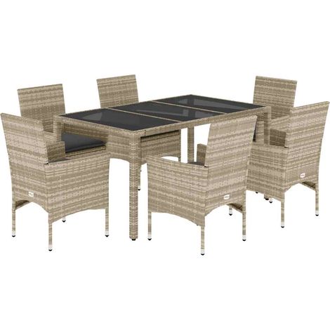 Maison Exclusive - 7-tlg. Garten-Essgruppe mit Kissen Hellgrau Po