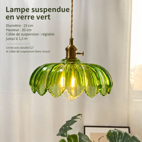Suspension Vintage Rétro Verre et Cuivre LED Lumière Chaude 3 kg modèle suspension en cuivre vert – Livraison gratuite