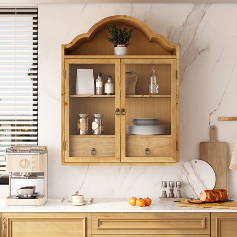 Wandschrank 60x22x76,5 cm aus Holz und Glas Natur mit Schubladen für Küche – MEUBLIV (1/5)