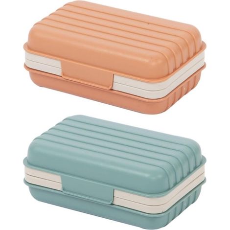 Jabonera, Juego de 2-12 × 7,6 × 5 cm, Jabonera portátil con tapa, Jabonera reforzada, Ideal para el hogar, el baño y para viajes, Naranja y azul (1/5)