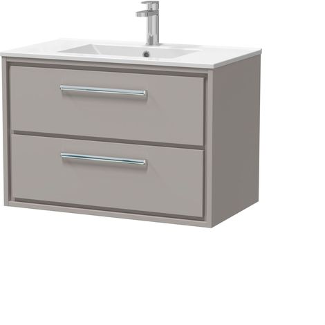 Balterley Longnor Modern Bathroom Wall Hung 2 Soft-Close Drawer Vanity Unit & Basin, Pebble Grey, 800mm