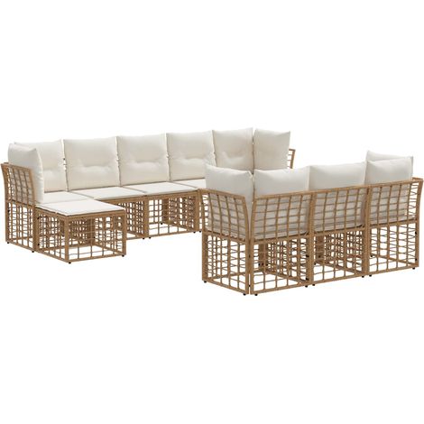 Set di divani da esterno Naturale e Bianco Crema Poliestere vidaXL