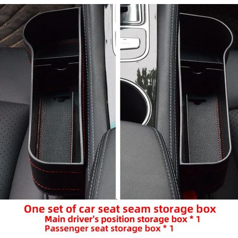 (Ensemble) 2 pièces Organisateur de remplissage d'espace pour siège auto en cuir avec porte-gobelets, boîte de rangement latérale pour console centrale et coffre, poches dans les coutures des sièges (1/5)