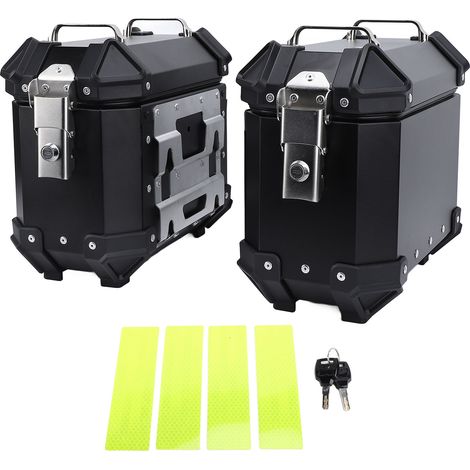 Valise latérale de moto 18L en alliage d'aluminium, boîte de sacoche rigide avec serrure de sécurité et poignée pour bagages de casque, noir (1/5)