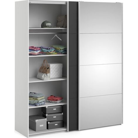 Dmora - Armario 2 puertas Elina, Muebles de dormitorio, Vestidor, Armario de ropa, 182x61 h220 cm, Blanco y Negro