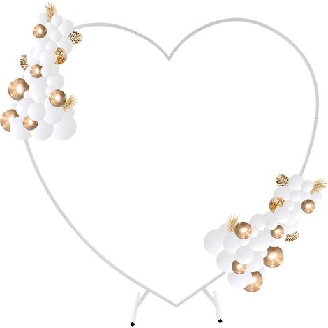 Arche de mariage cœur en métal blanc au sol, cadre d’arche support de fond décoratif 2 × 2 m, pour photos, fête, cérémonie et événement (1/5)