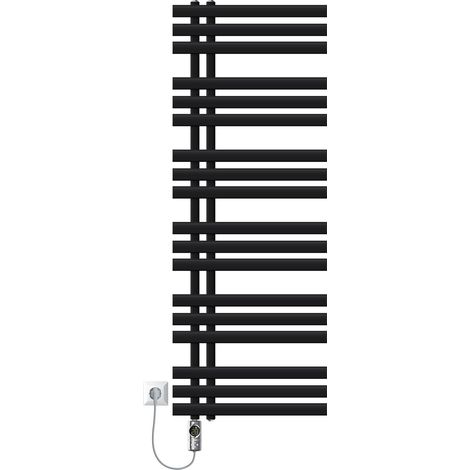 LuxeBath Radiador Eléctrico Iron EM 500 x 1400 mm Negro Mate, Estufa Toallera Vertical con Elemento Calefactor 1200W Termostato de Pantalla Digital, Calentador de Pared de Diseño Moderno para Baño (1/5)