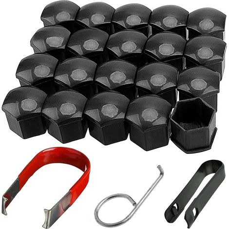 20pcs Wheel Bolt Caps Black Wheel Bolt Caps 17mm for Cars with 1 Clip and 2 Removal Tools (1/5)