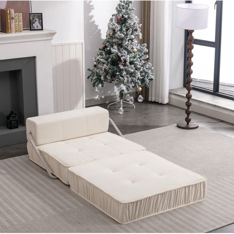 Divano letto pieghevole in chenille bianco con schiuma e molle, modulare 186x93x44,5 cm, 2 in 1 salvaspazio (1/5)