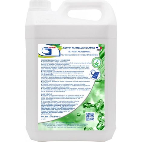Nettoyant panneaux solaires prêt à l'emploi – Élimine poussière et salissures grasses – 1L pour 6 à 10 m² – Biodégradable et sans caustiques – Firchim