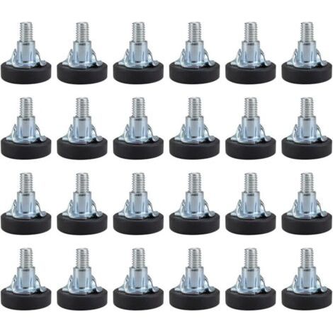 24 Pièces Pieds de Nivellement pour Meuble, Pied de Meuble Reglable avec Base en Plastique PVC Antidérapant, Hauteur Réglable Maximale 20 mm, Pied de Meuble avec un écrou Carré (1/4)