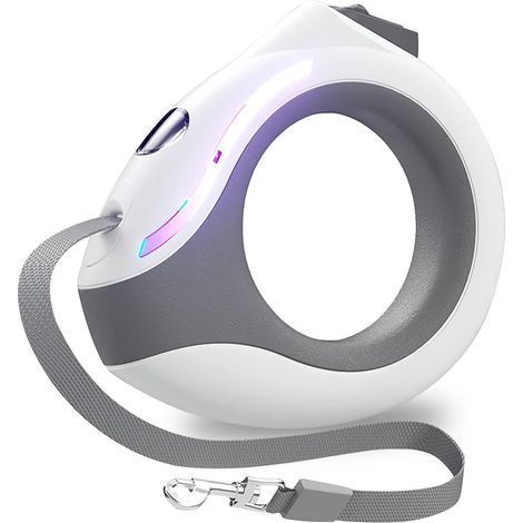 (Blanc) Laisse Rétractable pour Chien, Laisse Extensible 3m avec Lampe De Poche LED, Frein Et Verrouillage à Un Bouton, Laisse Extensible pour Chiens Jusqu'à 20 Kg